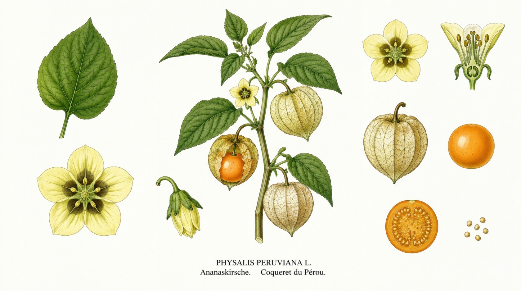 Physalis pruinosa plant card: Vegetables, Nightshade family, Harvest Jul, Aug, Sep, Oct