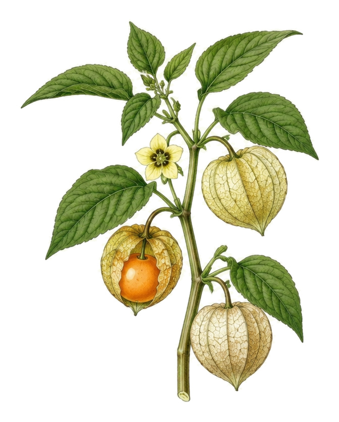 Physalis pruinosa (Physalis pruinosa): whole plant for plant portrait - Fruit vegetables, Nightshade family, Harvest July
