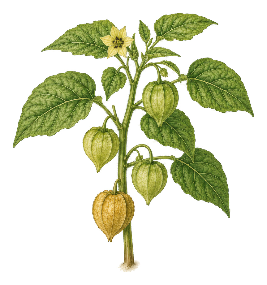 Physalis peruviana (Physalis peruviana): whole plant for plant portrait - Fruit, Nightshade family, Harvest July - October