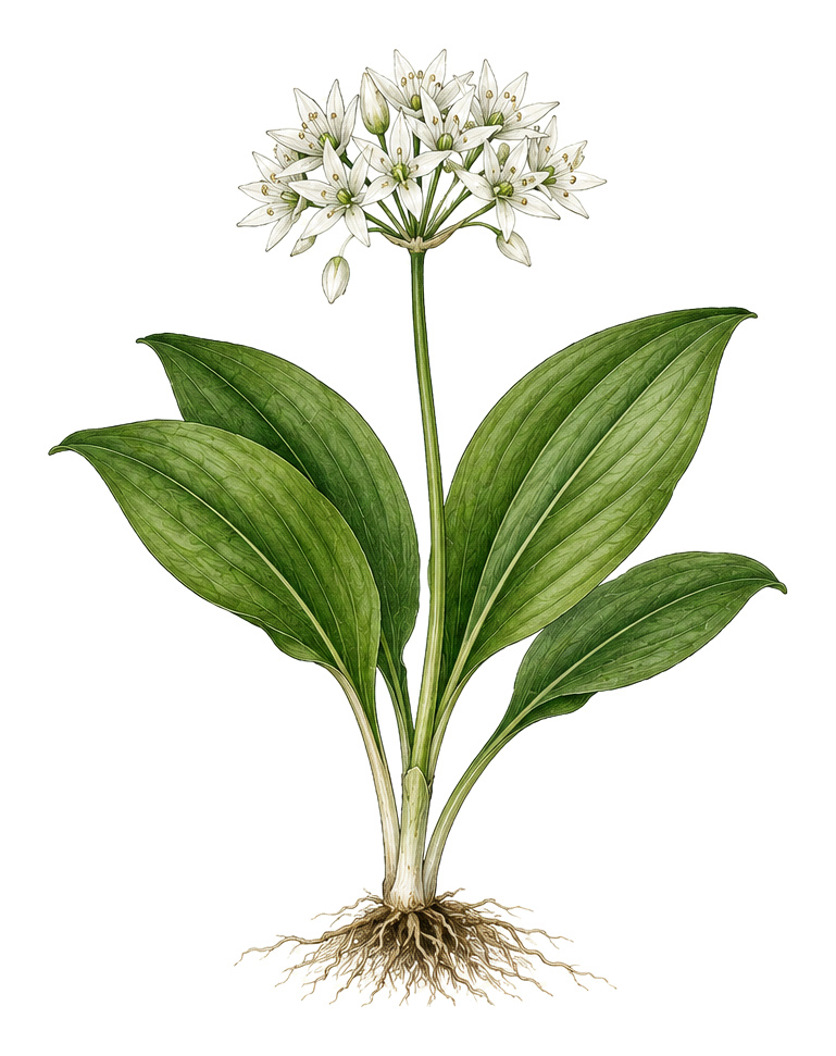 Allium ursinum (Allium ursinum): whole plant for plant portrait - Herbs, Amaryllis family, Harvest March - May