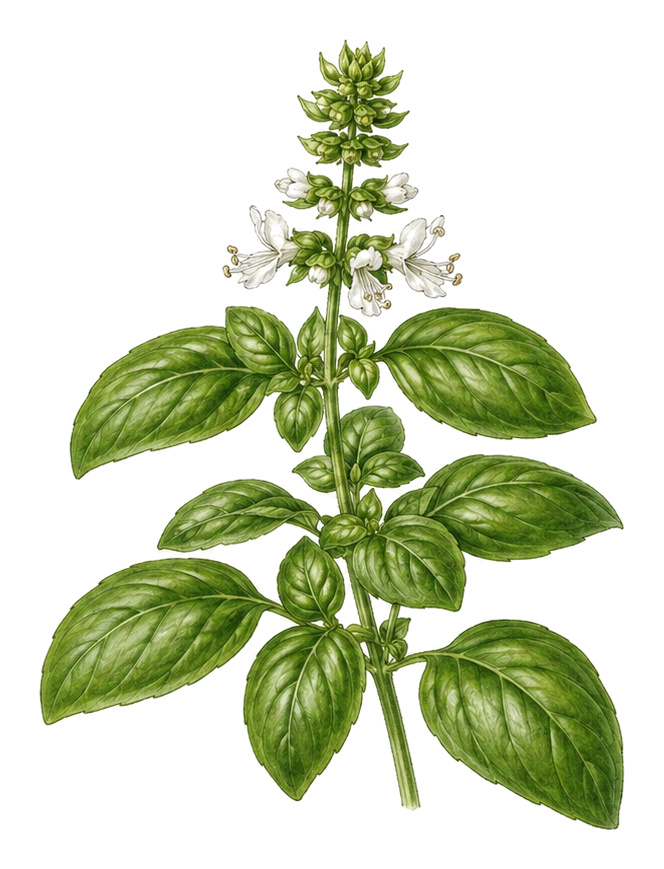 Basilikum (Ocimum basilicum): Ganze Pflanze für Pflanzenportrait - Kräuter, Lamiaceae, warm, sonnig, geschützt
