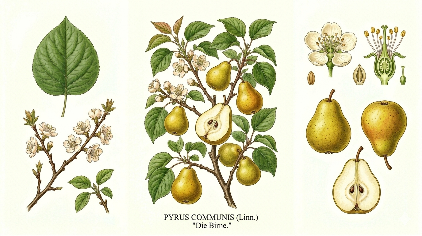 Birne Pflanzenkarte: Obst, Rosengewächse, sonnig, warm, luftig