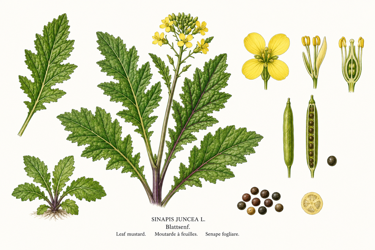 leaf mustard (Brassica juncea): plant portrait for plant portrait - Mustard family, sun to partial shade, Harvest May, Jun