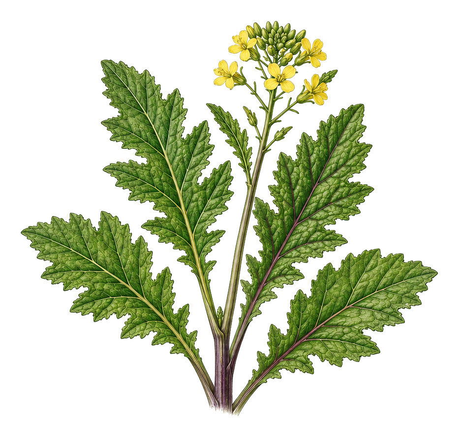 leaf mustard (Brassica juncea): whole plant for plant portrait - Leafy vegetables, Mustard family, sun to partial shade