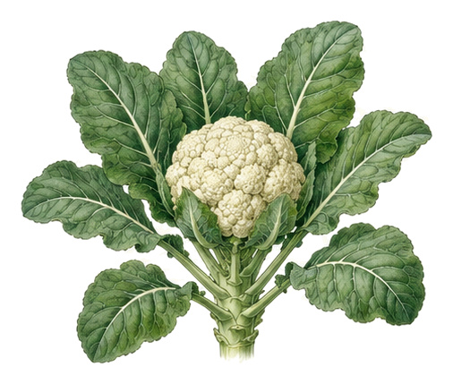 Blumenkohl (Brassica oleracea var. botrytis): Ganze Pflanze für Pflanzenportrait - Kohlgewächse, Kreuzblütler, Ernten Juni