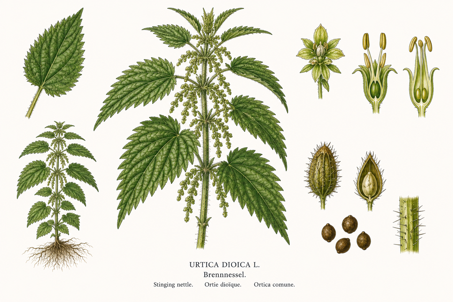 Urtica plant card: Wild herbs, Nettle family, Harvest Mar, Apr, May, Jun, Jul, Aug, Sep