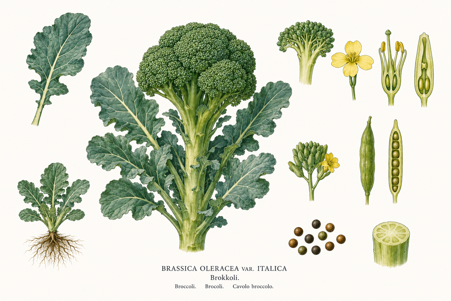 Brokkoli (Brassica oleracea var. italica): Pflanzenportrait für Pflanzenportrait - Gemüse, Kreuzblütler, Sonnig bis