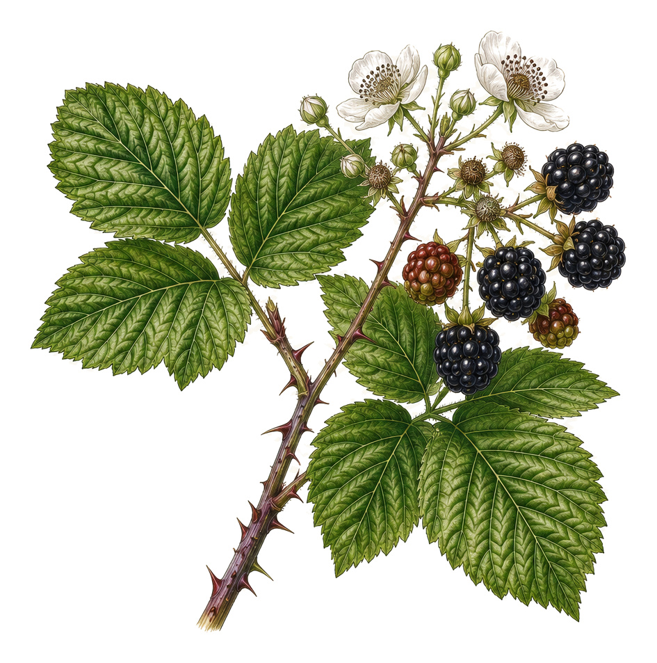 Brombeere (Rubus): Ganze Pflanze für Pflanzenportrait - Beerenobst, Rosengewächse, Ernten Juli - Oktober