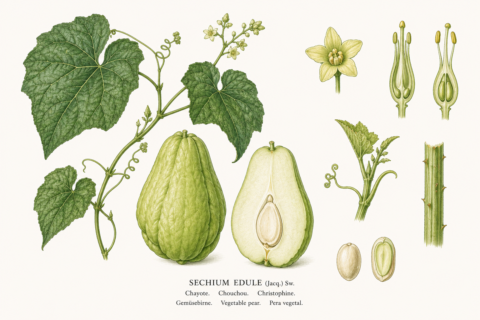 Chayote (Sechium edule): plant portrait for plant portrait - Vegetables, Gourd family, Full sun
