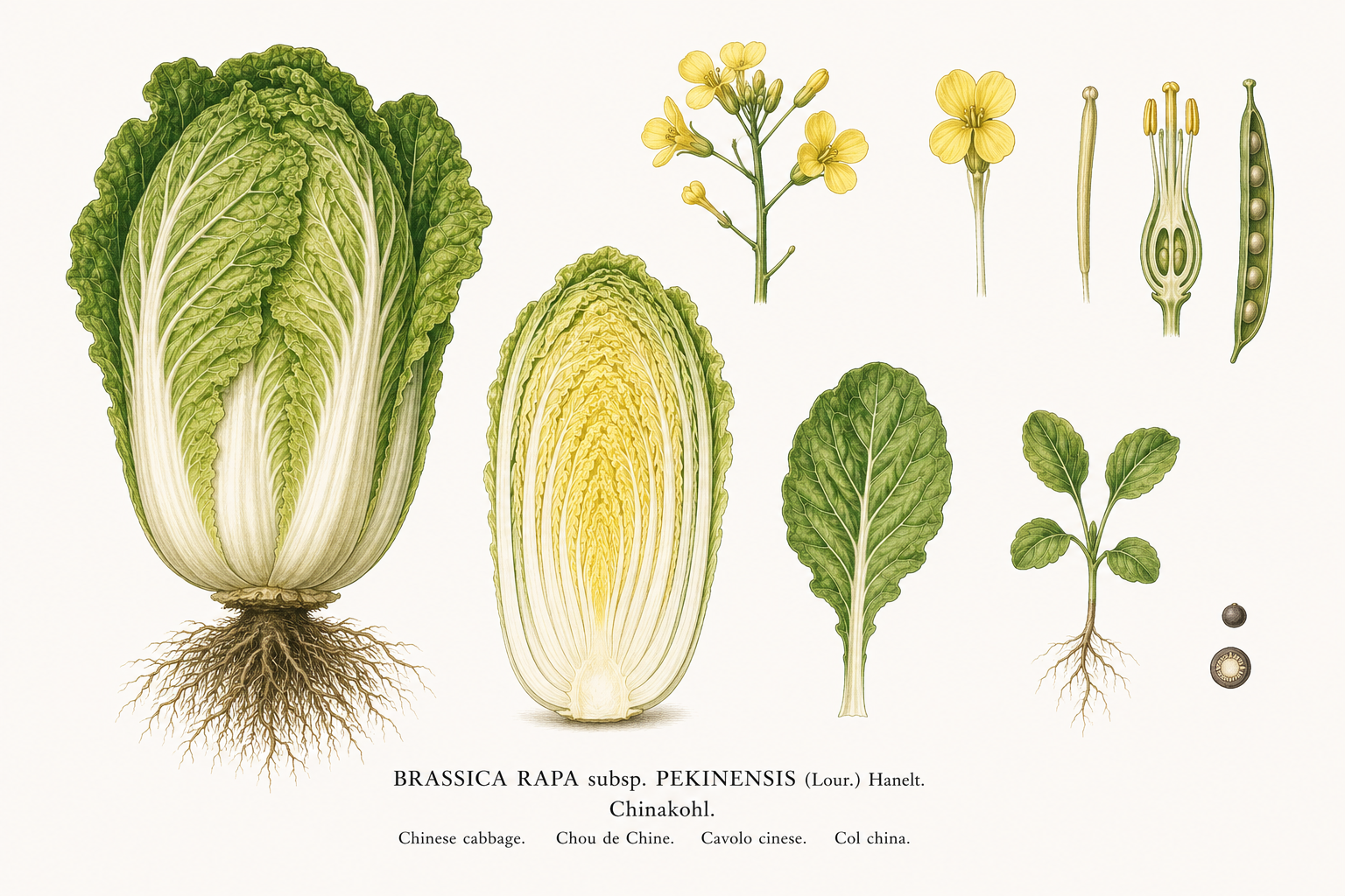 Napa cabbage plant card: Vegetables, Mustard family, Harvest Sep, Oct, Nov
