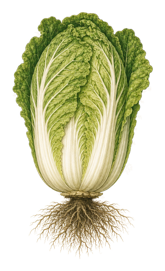 Napa cabbage (Brassica rapa subsp. pekinensis): whole plant for plant portrait - Leafy vegetables, Mustard family, Harvest