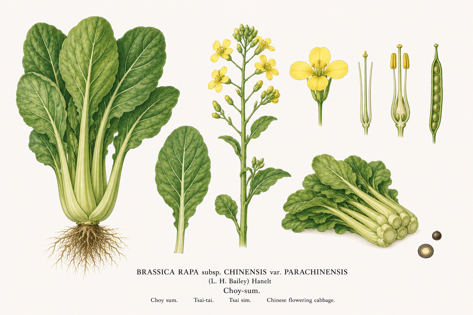 Choy Sum (Brassica rapa var. parachinensis): plant portrait for plant portrait - Vegetables, Mustard family, Harvest May