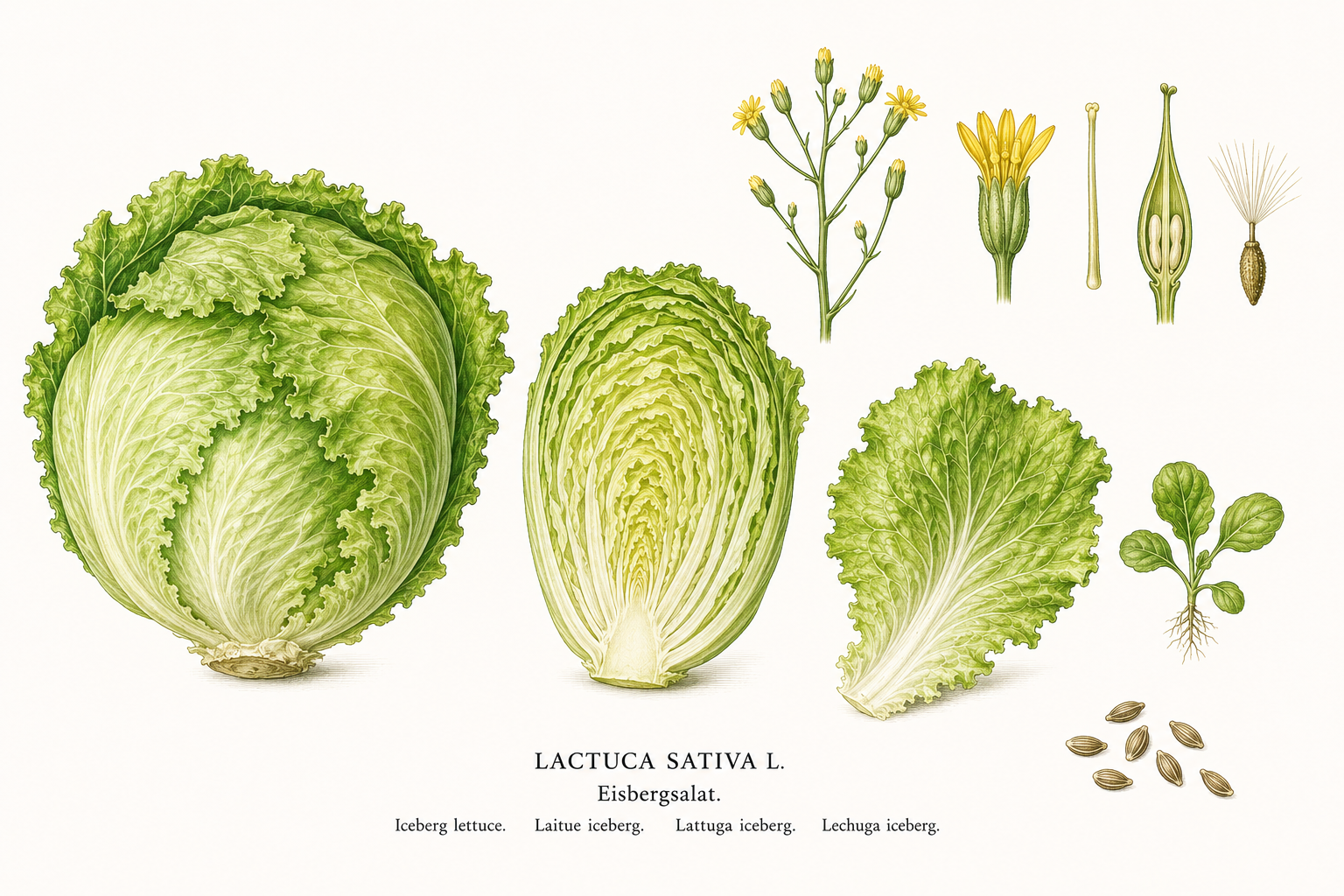 Eisbergsalat (Lactuca sativa var. capitata): Pflanzenportrait für Pflanzenportrait - Asterfamilie, Ernten Jun, Jul, Aug