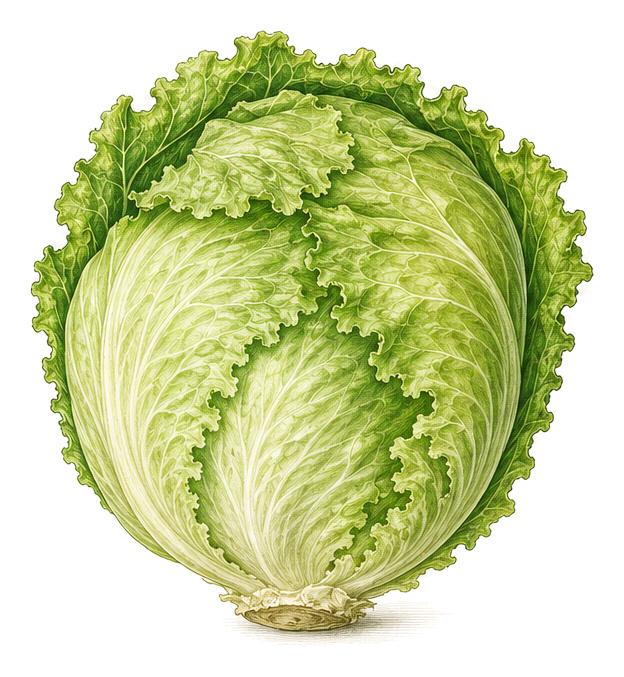 iceberg lettuce (Lactuca sativa var. capitata): whole plant for plant portrait - Salads, Aster family, Harvest June - October