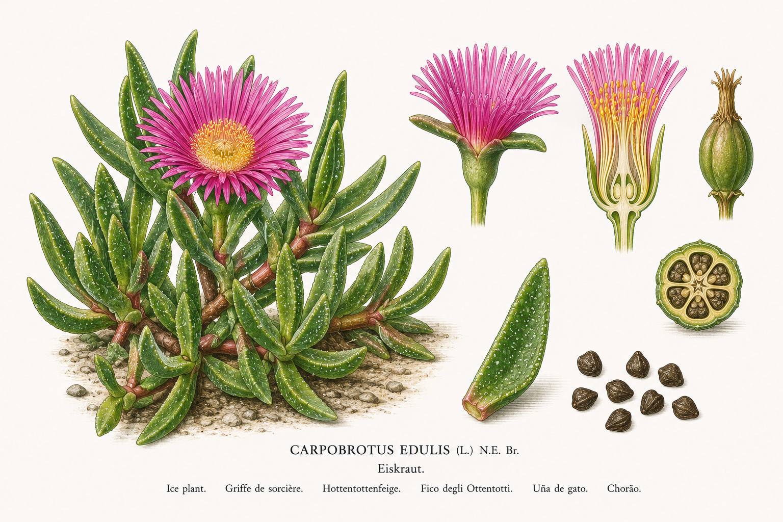 Eiskraut (Mesembryanthemum crystallinum): Pflanzenportrait für Pflanzenportrait - Gehölze, Aizoaceae, vollsonnig und warm