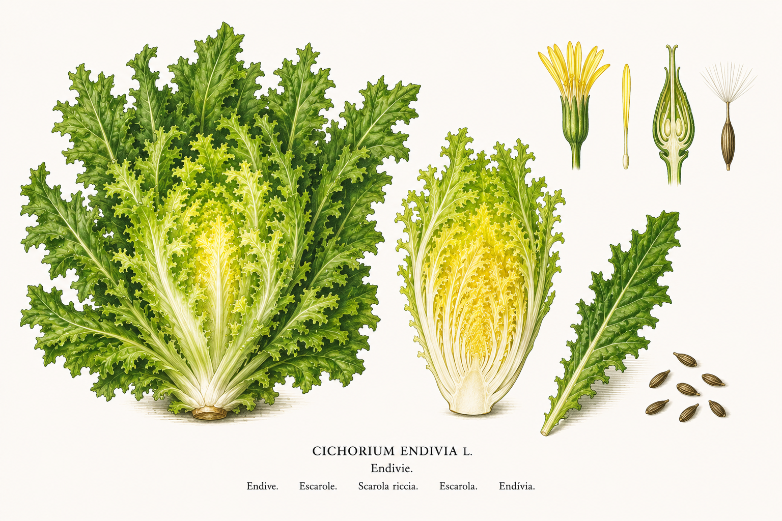 Endivie (Cichorium endivia): Pflanzenportrait für Pflanzenportrait - Gemüse, Korbblütler, Sonnig bis halbschattig