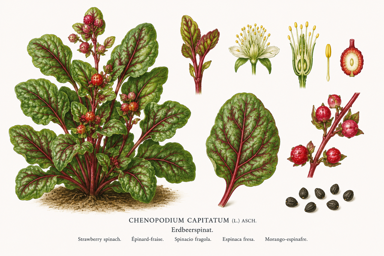 Leafy Goosefoot plant card: Vegetables, Amaranth family, Harvest Jun, Jul, Aug, Sep, Oct