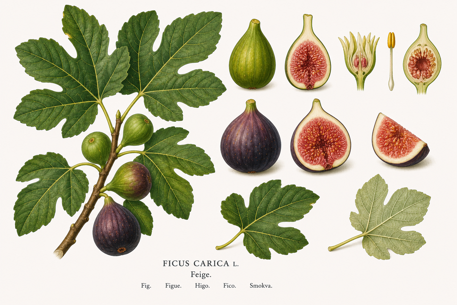 Echte Feige Pflanzenkarte: Obst, Maulbeergewächse, Ernten Aug, Sep, Okt, Nov