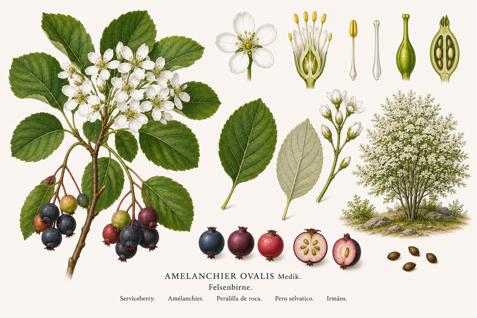 Serviceberry (Amelanchier): plant portrait for plant portrait - Woody plants, Rose family, Harvest Jun, Jul, Aug