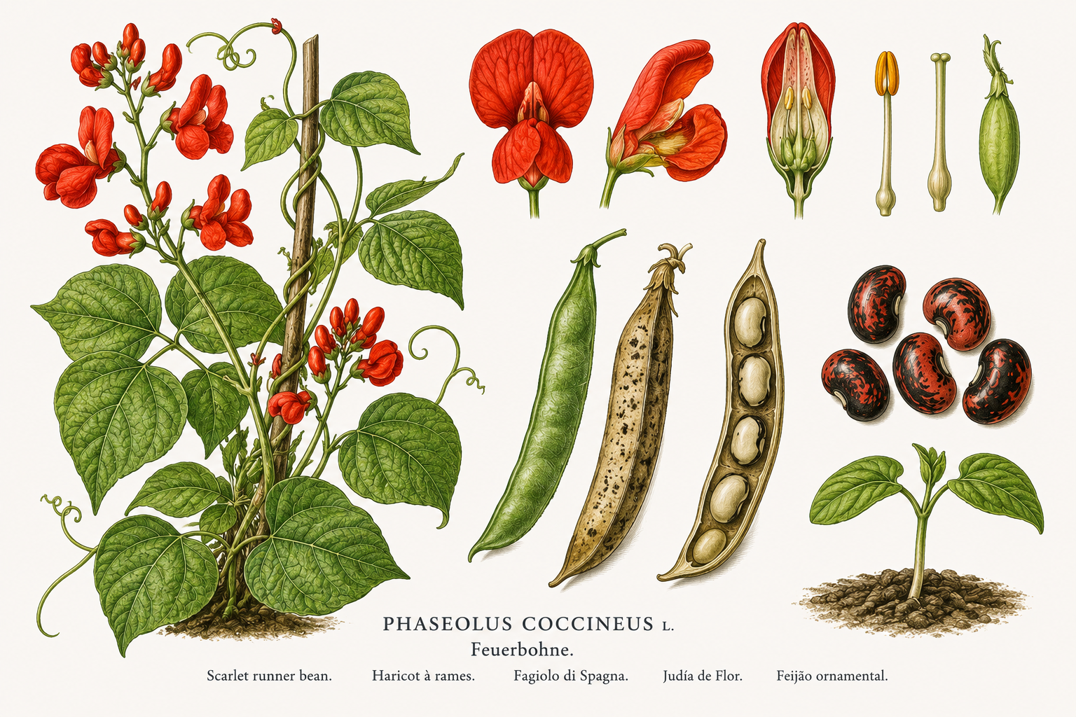 Feuerbohne (Phaseolus coccineus): Pflanzenportrait für Pflanzenportrait - Gemüse, Hülsenfrüchtler, Ernten Jul, Aug, Sep, Okt