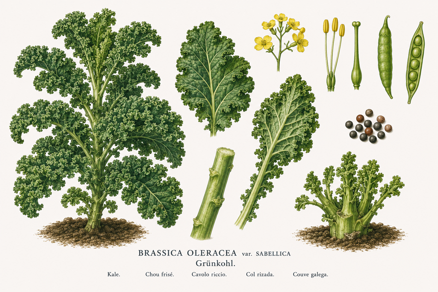 kale plant card: Vegetables, Mustard family, Harvest Jan, Feb, Oct, Nov, Dec