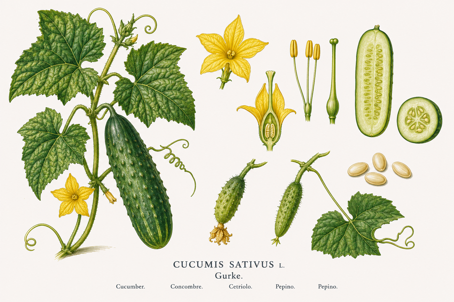 Gurke (Cucumis sativus): 2 für Mischkultur - Gemüse, Kürbisgewächse, Ernten Jul, Aug, Sep, Okt