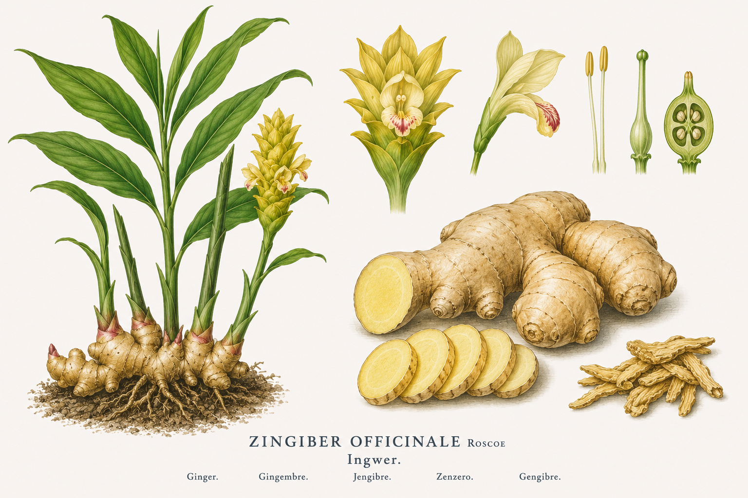 Zingiber (Zingiber): plant portrait for plant portrait - Herbs, Ginger family, Harvest Oct, Nov, Dec