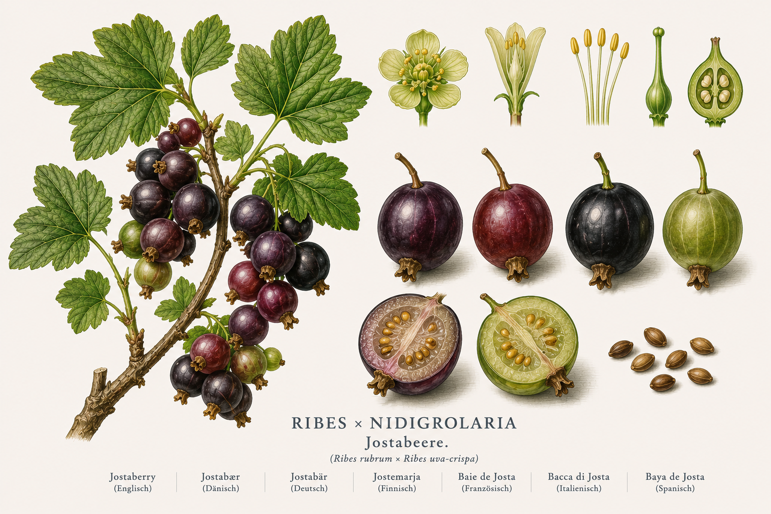 Jostabeere (Ribes × nidigrolaria): Pflanzenportrait für Pflanzenportrait - Obst, Stachelbeergewächse, Ernten Jun, Jul, Aug