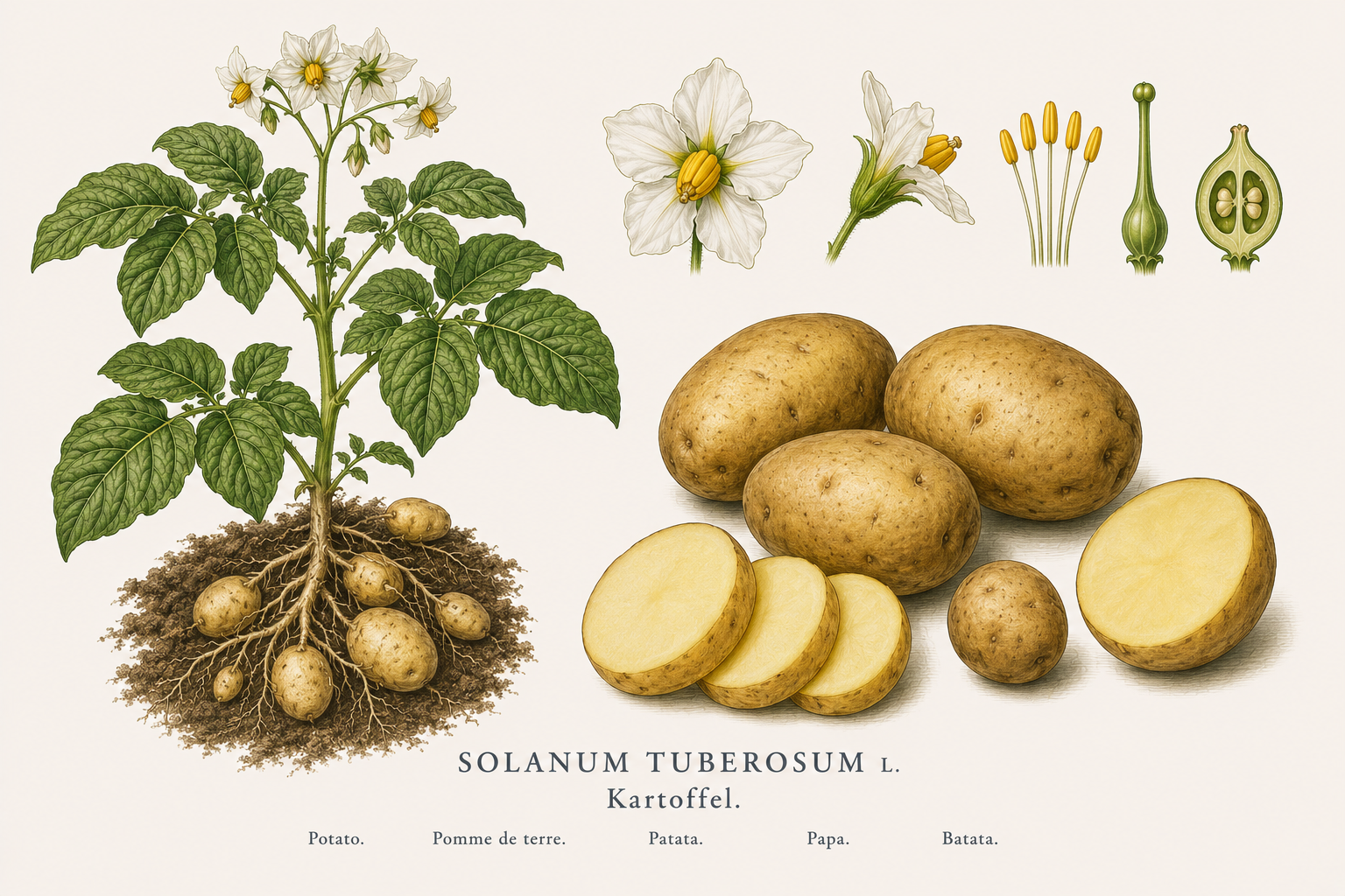 Kartoffel (Solanum tuberosum): Pflanzenportrait für Pflanzenportrait - Gemüse, Nachtschattengewächse, Ernten Jul, Aug, Sep