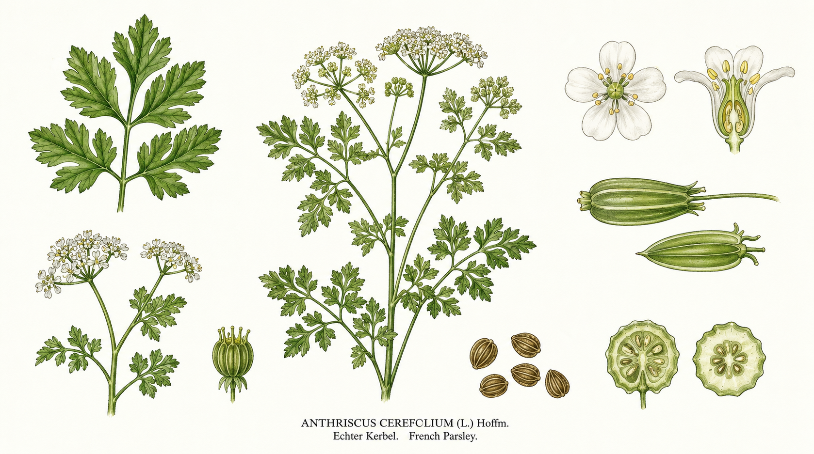 garden chervil (Anthriscus cerefolium): plant portrait for plant portrait - Herbs, Carrot family, Harvest Apr, May, Jun