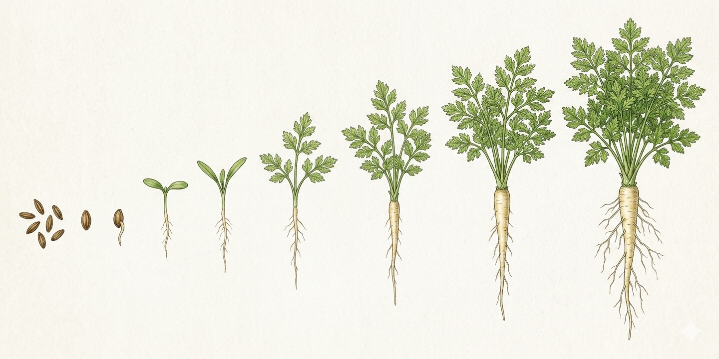Cultivation timeline for garden chervil (Anthriscus cerefolium) with sowing, planting, care, and harvest months