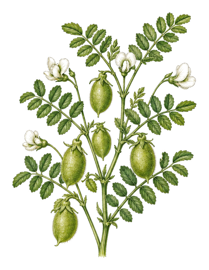 Kichererbse (Cicer arietinum): Ganze Pflanze für Pflanzenportrait - Leguminosen, Hülsenfrüchtler, Ernten Juli - September