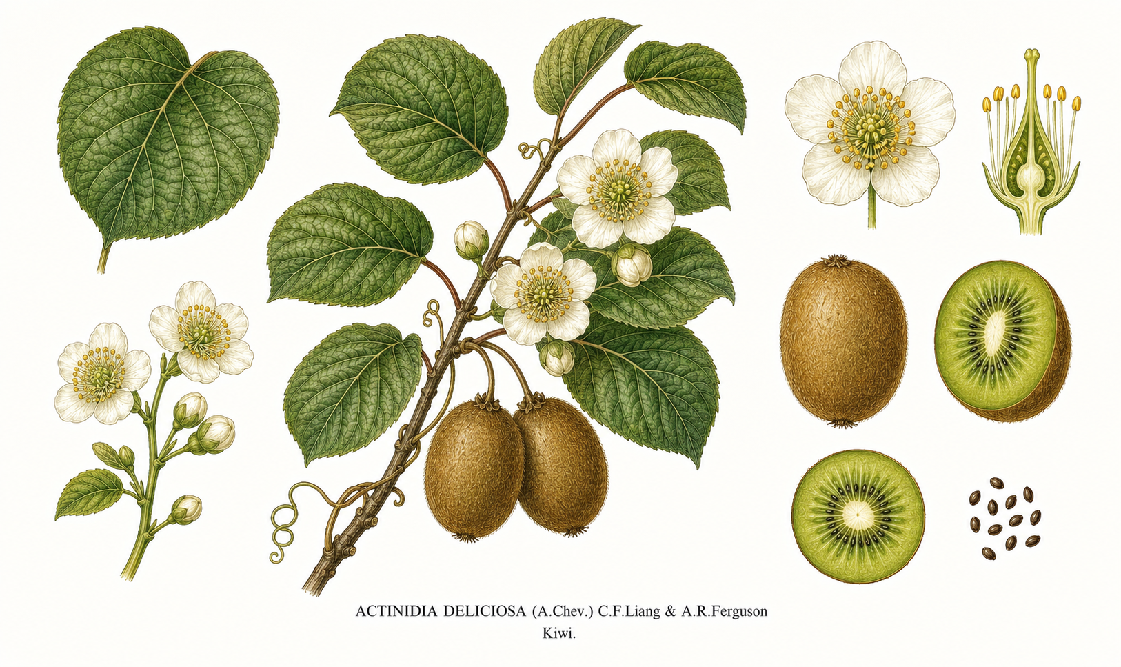 Kiwi plant card: Fruit, Kiwifruit family, Harvest Oct, Nov