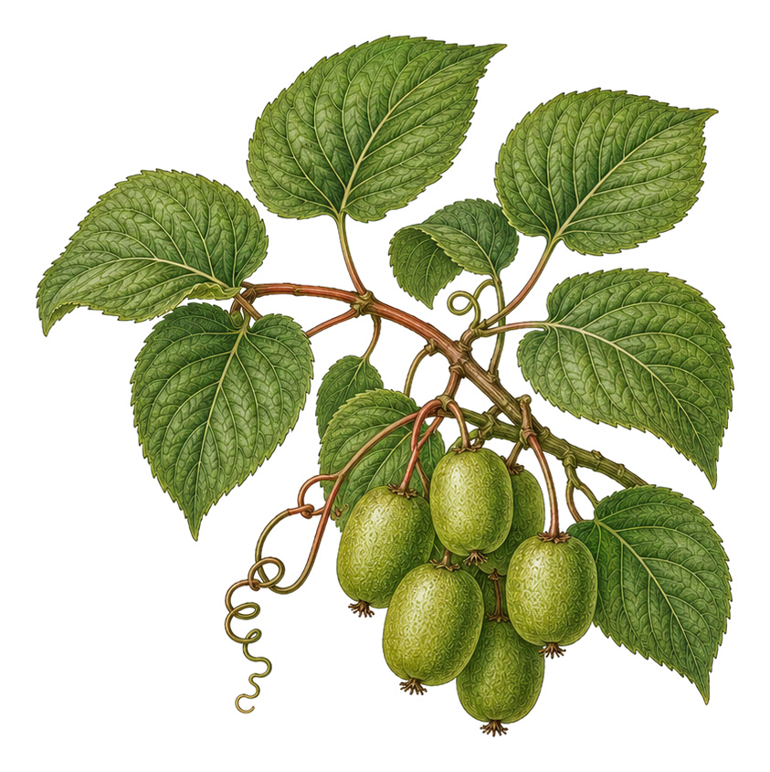 hardy kiwi (Actinidia arguta): whole plant for plant portrait - Berries, Kiwifruit family, Harvest September - October