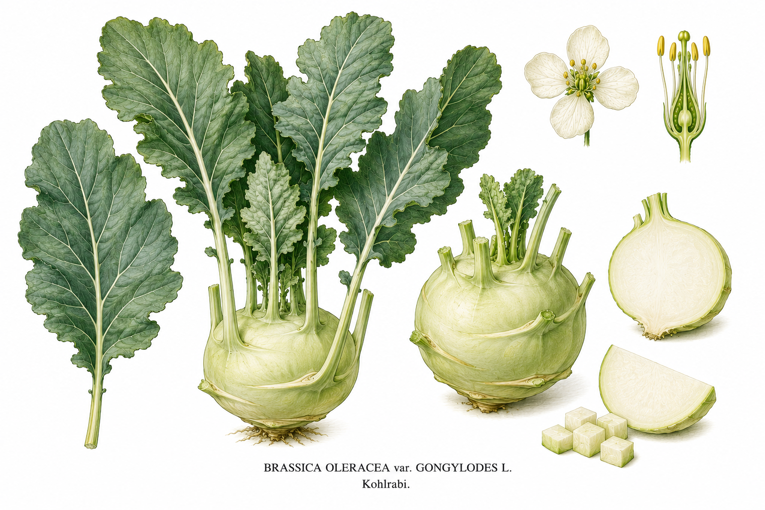 kohlrabi plant card: Vegetables, Cabbage family, Harvest May, Jun, Jul, Aug, Sep, Oct