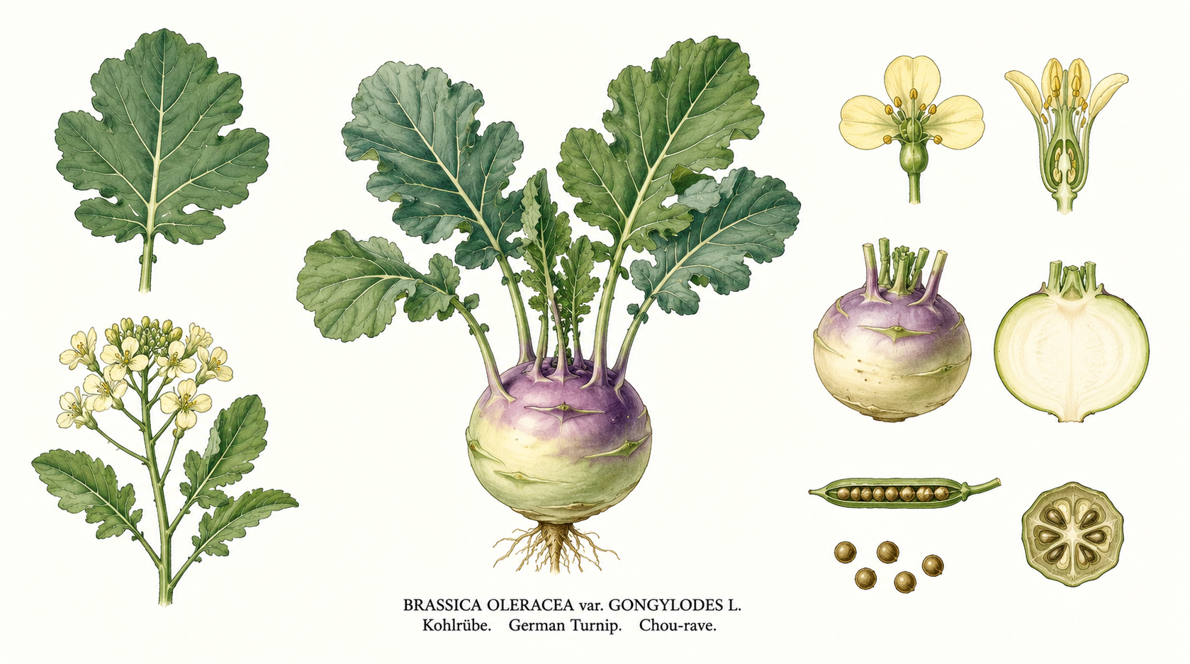 Rutabaga (Brassica oleracea var. gongylodes): plant portrait for plant portrait - Vegetables, Cabbage family, Harvest May