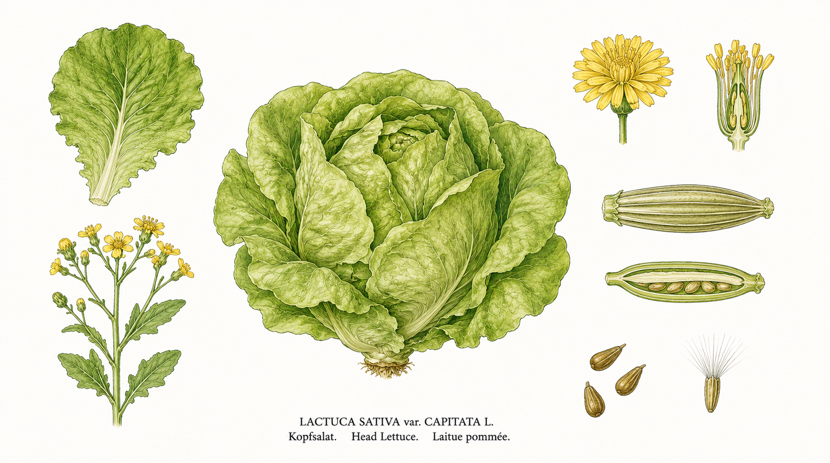 Kopfsalat (Lactuca sativa var. capitata): Pflanzenportrait für Pflanzenportrait - Gemüse, Korbblütler, Ernten Mai, Jun, Jul