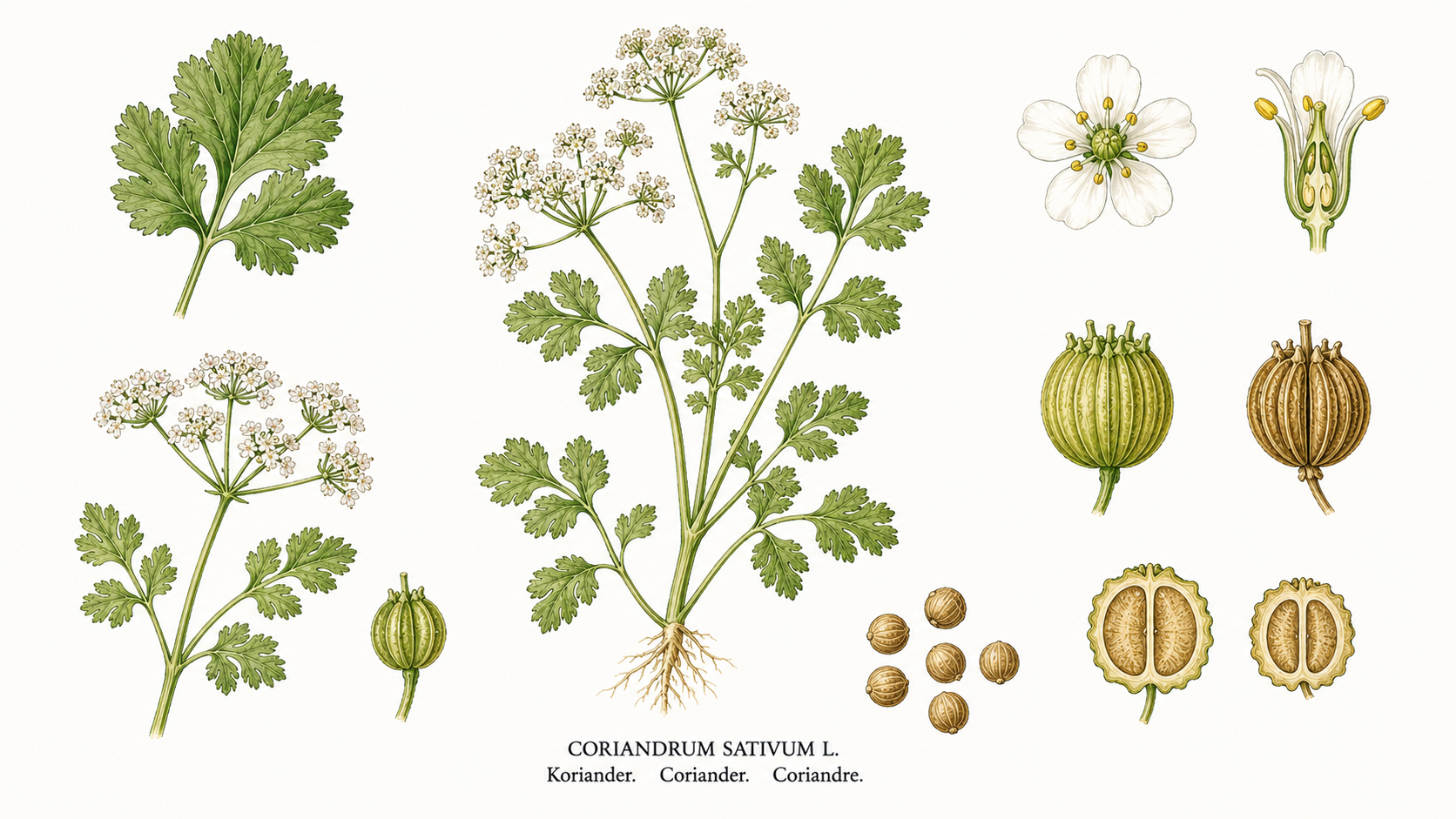 Coriander (Coriandrum sativum): plant portrait for plant portrait - Herbs, Carrot family, Harvest Jun, Jul, Aug, Sep, Oct