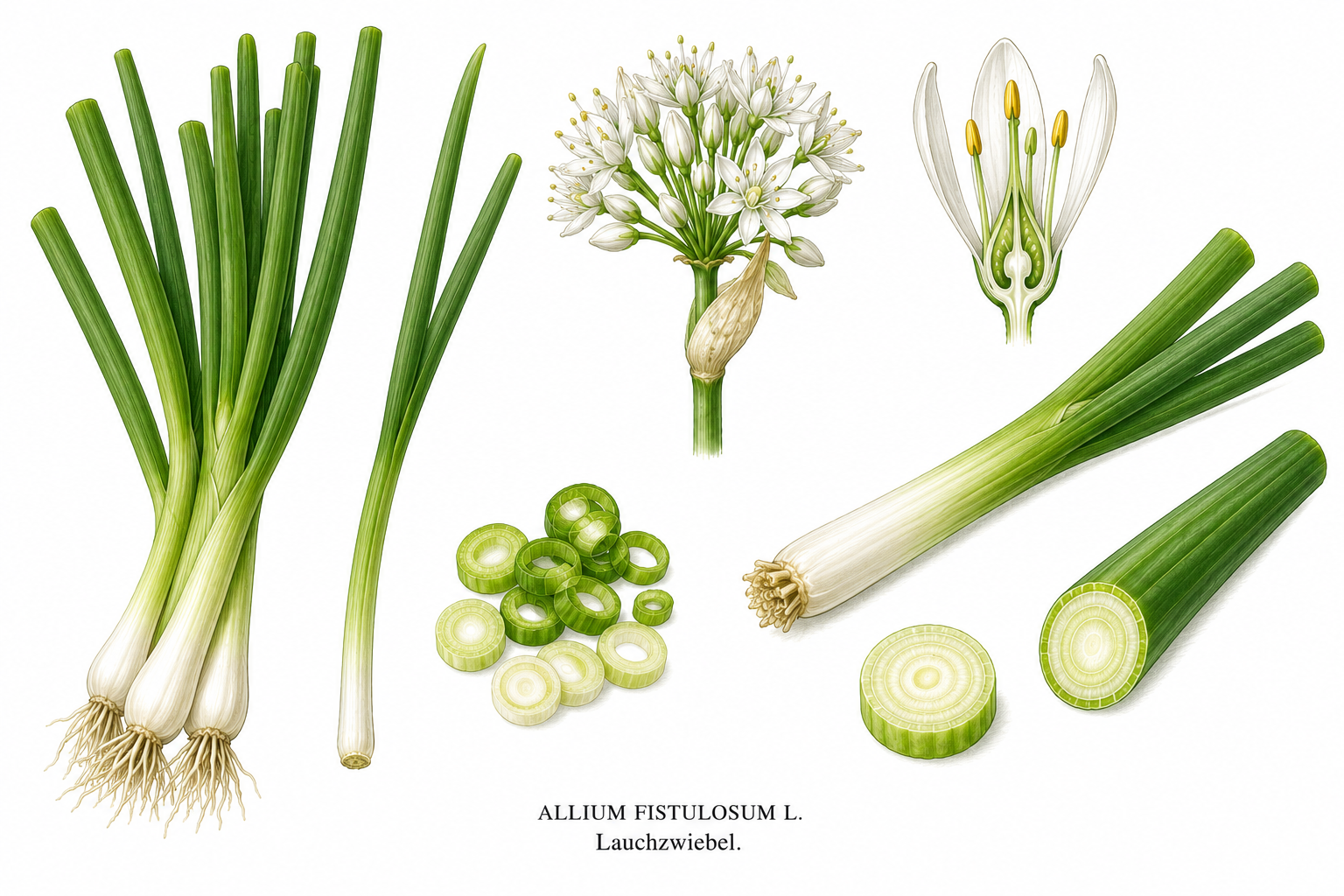 Welsh onion plant card: Vegetables, Amaryllis family, Harvest Jan, Feb, Mar, Apr, May, Jun, Jul, Aug, Sep, Oct, Nov, Dec