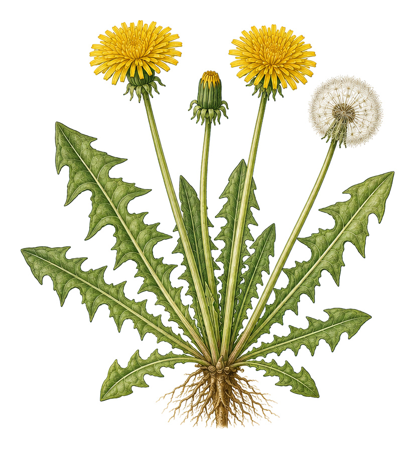 Löwenzahn (Taraxacum): Ganze Pflanze für Pflanzenportrait - Wildkräuter, Korbblütler, Ernten März - Oktober