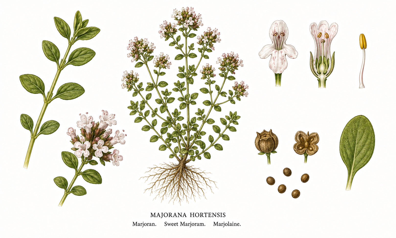 Majoran (Origanum majorana): Pflanzenportrait für Pflanzenportrait - Kräuter, Lippenblütler, Ernten Jun, Jul, Aug, Sep