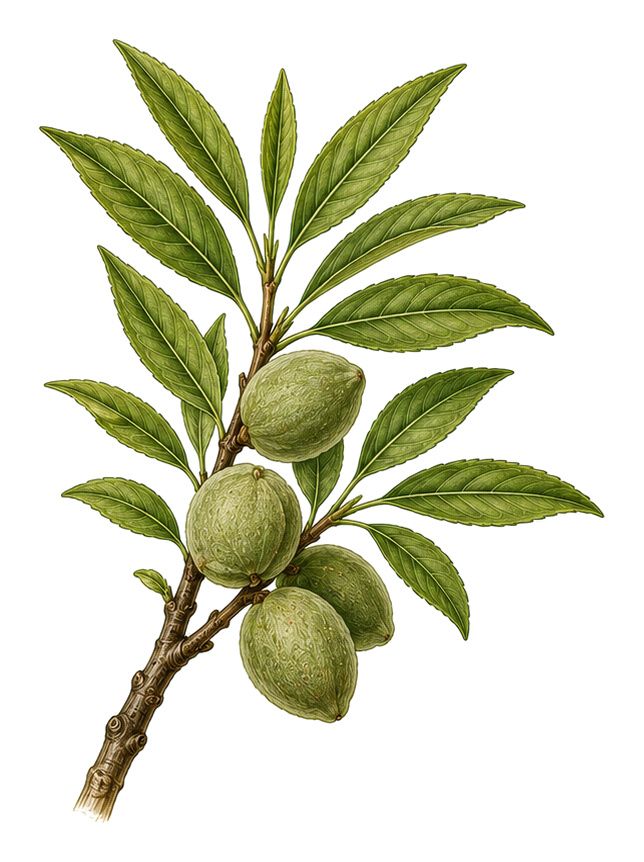 Almond (Prunus dulcis): whole plant for plant portrait - Nuts, Rose family, Harvest August - October
