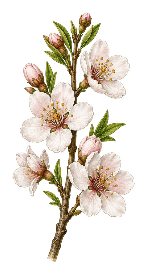 Almond (Prunus dulcis): whole plant for plant portrait - Nuts, Rose family, Harvest August - October