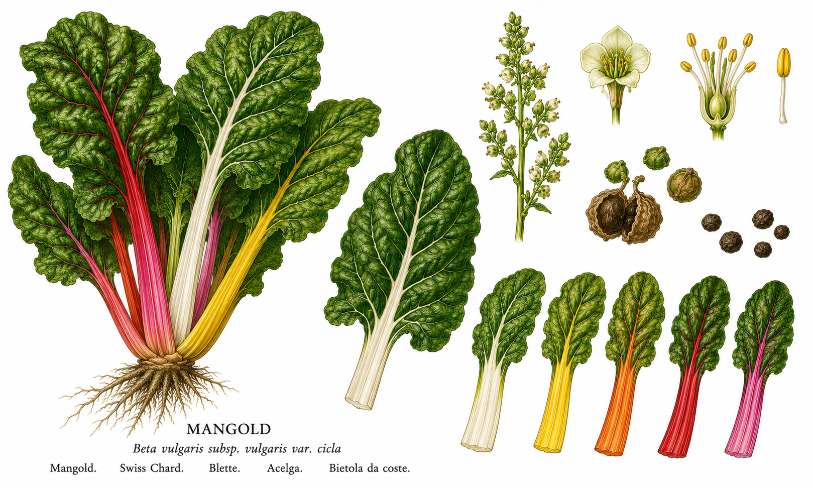 Swiss Chard plant card: Vegetables, Amaranth family, Harvest May, Jun, Jul, Aug, Sep, Oct, Nov