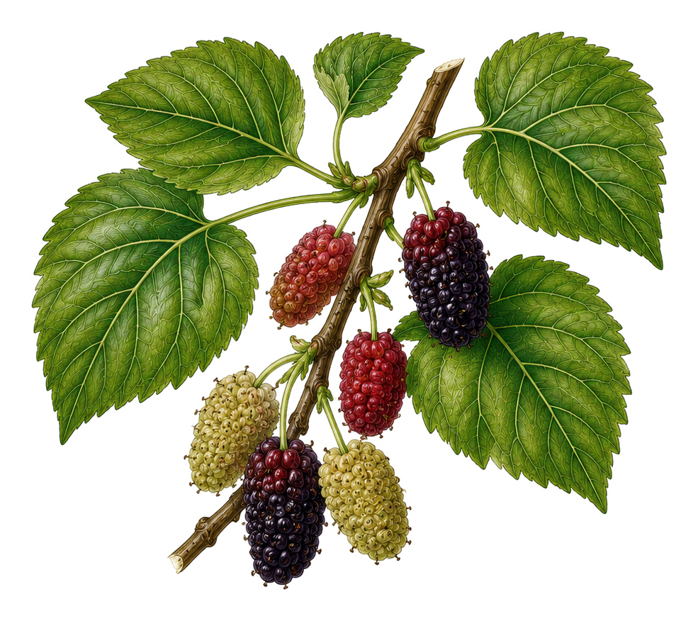 Mulberry (Morus): whole plant for plant portrait - Berries, Mulberry family, Harvest June - September