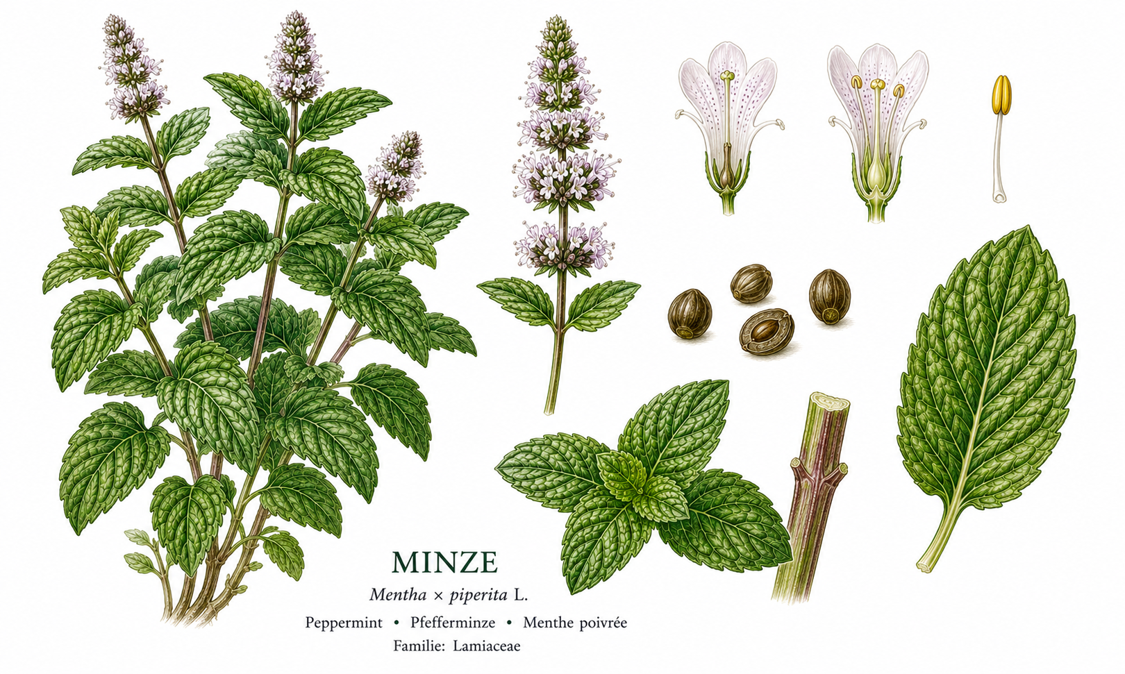 Mint (Mentha): plant portrait for plant portrait - Herbs, Mint family, Harvest May, Jun, Jul, Aug, Sep, Oct