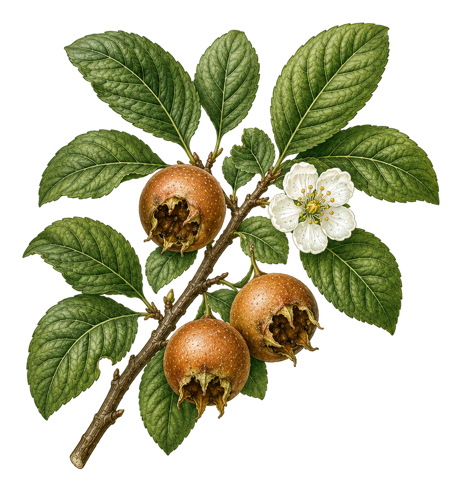 Medlar (Mespilus germanica): whole plant for plant portrait - Pome fruit, Rose family, Harvest October - November