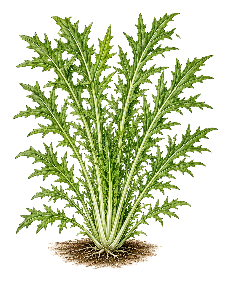 Mizuna (Brassica rapa subsp. nipposinica): whole plant for plant portrait - Asian greens, Mustard family, Sun to partial