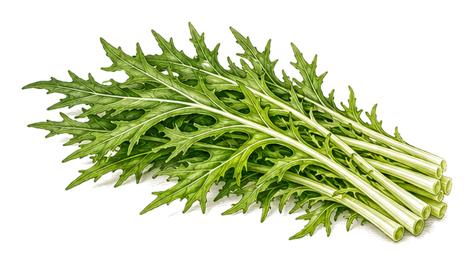 Mizuna (Brassica rapa subsp. nipposinica): whole plant for plant portrait - Asian greens, Mustard family, Sun to partial
