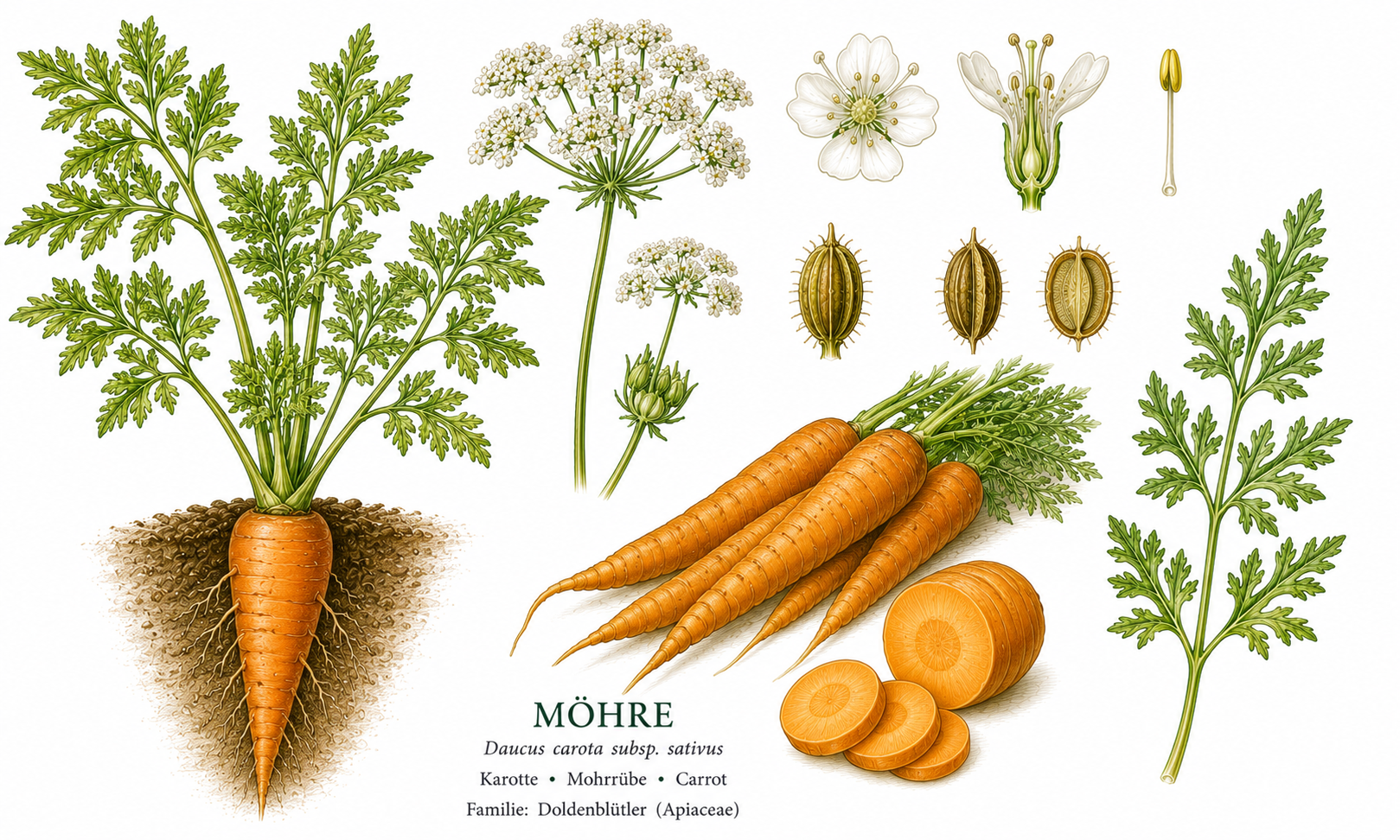 Daucus carota plant card: Vegetables, Apiaceae, full sun